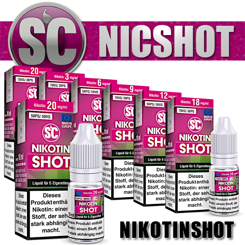 3 - 20mg SC Nikotin Shots 10x 10 ml 50/50 70/30 Nikotinshot für E
