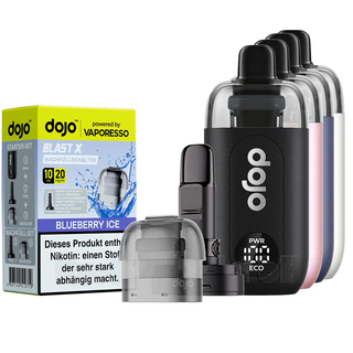 Dojo Blast X Starterset mit Leerpod + Akku Schwarz + Blueberry Ice 20mg/ml